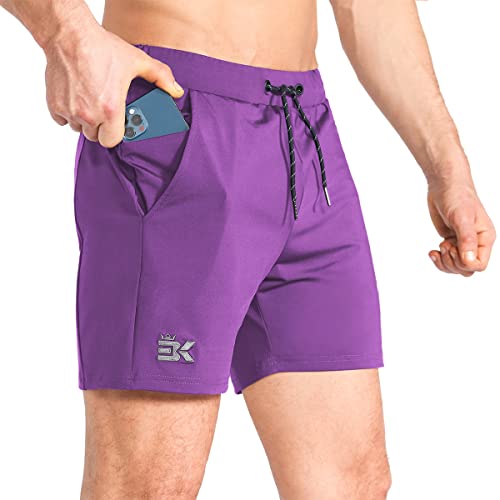 BROKIG Men's Lightweight Gym Workout Shorts Zip Pocket(Purple,M) by BROKIG - Used condition - US$20.73