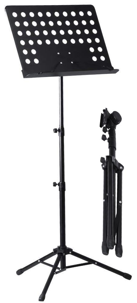 ROCKSTAR - Atril Director de Orquesta para Partituras Metálico Plegable MS02 Profesional Portatil Plegable, Altura Ajustable, Ligero y Compacto Viajes Negro Soporte Regulable en Altura