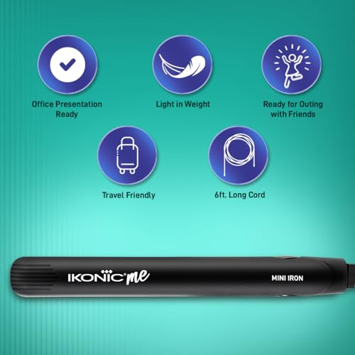 Ikonic Mini Hair Straightener,Slim Ceramic Mini Floating Plates, Ideal for Small Hair and Bangs, Quick Styling, Light-weight and travel friendly, Instant Heat Technology,Black &... - Image 5