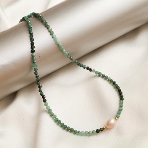 Gempires Nature’S Treasure Gempires Emerald Beaded Necklace With Freshwater Pearl, Emerald Pearl Necklace, Choker Style thumb #3
