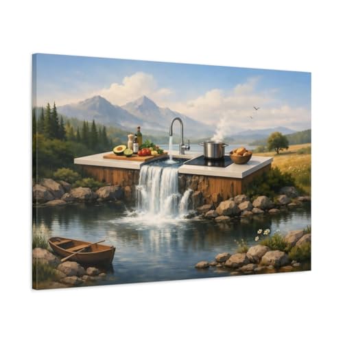 Toile cascade nature pour habiller un mur vide avec un grand tableau de 90x60 cm
