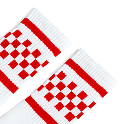 White Red Checkered Crew Socks Made in USA2