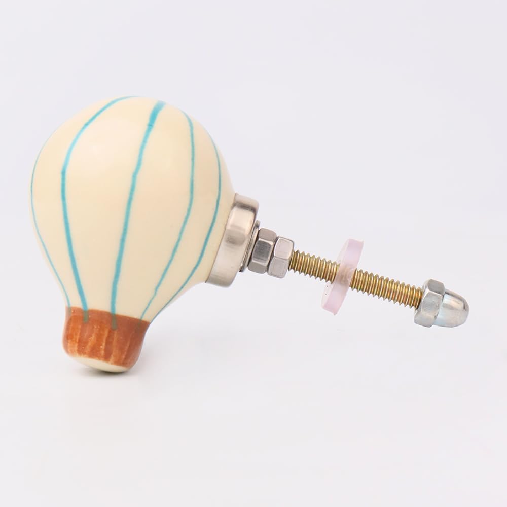 Indian Shelf 12 Piece Blue Ceramic Striped Hot Air Balloon Vintage Drawer Handles Cabinet Knobs Dresser Pulls Decorative Look