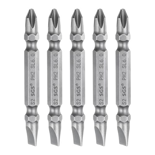 Image of sourcing map 5pcs Magnetic Double Ended Screwdriver Bit 6mm PH2/SL6 2.56" Length 1/4" Hex Shank S2 Steel Phillips Cross Slotted Flat Screw Driver Bit