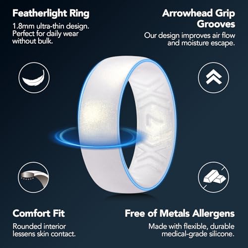 King Will Silicone Wedding Band for Men Women- 1.8mm Ultra Thin Ring with Metallic Shimmer | Comfort Grip Inner Design | Hypoallergenic Rubber Wedding Ring for Gym, Work, Travel Size 7-143