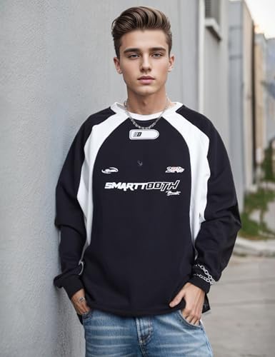 EMMIOL Oversized Crewneck Sweatshirts for Men Vintage Graphic Pullover Loose Fit Streetwear Long Sleeve Top2