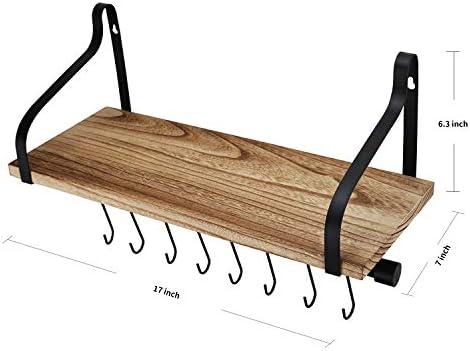 TJ.MOREE Coffee Shelf Wall Mounted, Kitchen Shelf with 8 Hooks, Mugs Rack, Coffee Bar Shelf, Rustic Floating Storage Shelves Wall Decor
