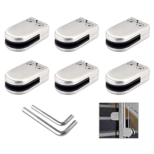 QitinDasen 6 Piezas 6～8 mm (S Tamaño) Vidrio Abrazaderas, Abrazadera de Clip de Vidrio de Acero Inoxidable 304, Soporte de Abrazadera de Cristal Ajustable con Parte Posterior Plana (Plata)