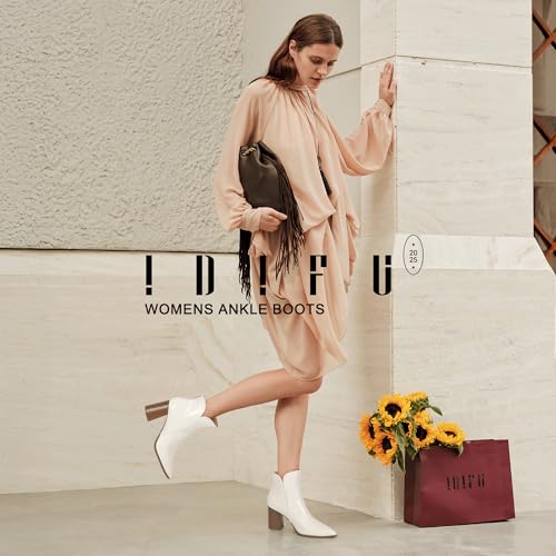 IDIFU IN3 Ankle Boots for Women Chunky Block Short Heel Boot Comfortable Classic Pointed Toe Dress Booties Casual Dressy Fashion Side V Cutout with Zipper Fall Boots2