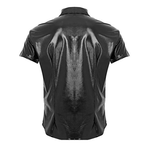 SEXYSY T-Shirt de Lingerie en Latex pour Hommes en Cuir Verni à Manches Courtes sous-Chemise Chaude Sexy Chemise Hauts Clubwear débardeur Exotique Costume Haut Cover