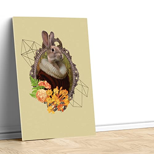 Tableau Madame Lapin portrait fleurs 40x56cm décor