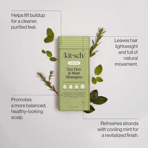 Image of Kitsch Clarifying Tea Tree & Mint Liquid Shampoo for Women & Men - Clarifying Shampoo with Peppermint & Tea Tree Oil for Oily Hair & Scalp Buildup - Clean Color-Safe Hair Care, Made in USA - 12.3 oz