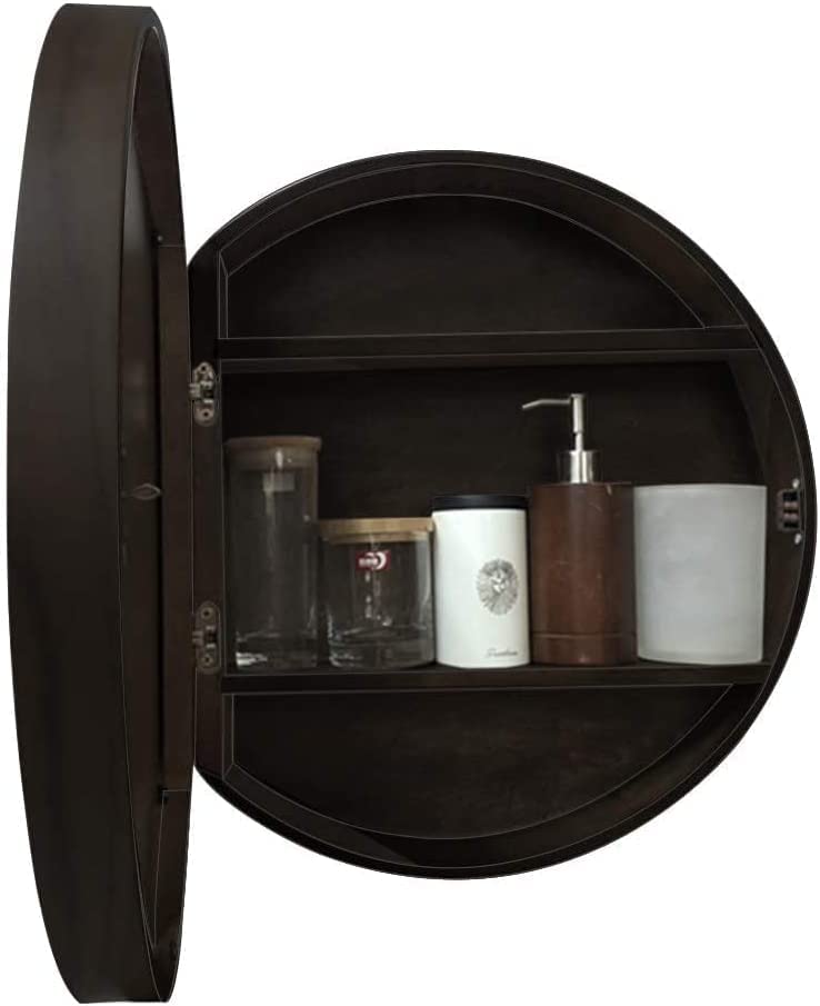 CLLBANT Espejo de baño Gabinete Redondo Espejo de baño Redondo de Madera cosmético con gabinete de Espejo 2 en 1, Moda y Sencillez, Estilo único, Hecho a Mano, Nogal C