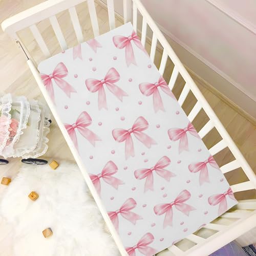 Image of Caikeny Fitted Crib Sheet for Boys Girls Coquette Polka Dots Pink Bow Baby Crib Sheets Bassinet Sheets Crib Mattress Bed Sheets for Toddler Newborn Infant 52 X 28 in