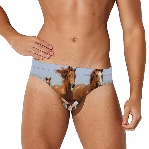 Running Horses Men's Swim Briefs Sexy Bikini Swimsuit Beach Shorts Underwear Low Waist