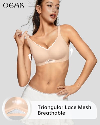 Image of OEAK Womens Wireless Jelly Bras Scalloped Push Up No Underwire Bralette Supportive Tshirt Bra Seamless Comfortable Bras