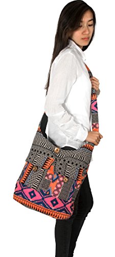 Tribe Azure Fair Trade Crossbody Handwoven Thick Cotton Shoulder Bag Shopping Market Purse Pink Casual Boho Roomy Spacious2