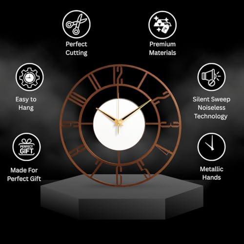 Image of Metal Analog Wall Clock | Brown Decorative Art Sculpture for Home, Office, Living Room, Bedroom, Restaurant & Cafe (18 Inch Copper)