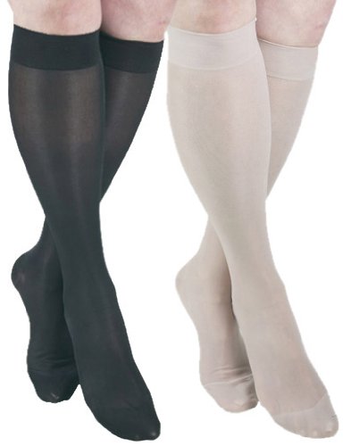 GABRIALLA Sheer Graduated Compression Knee High Stockings 2 Pack (20-22 mmHg) H-160: Small Black Nude