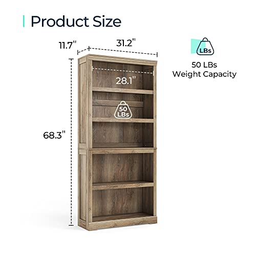 Linsy Home 5-Shelf Bookcase, Bookshelves Floor Standing Display Storage Shelves 68 In Tall Bookcase Home Decor Furniture For Home Office, Living Room, Bed Room - Light Brown #TOP2
