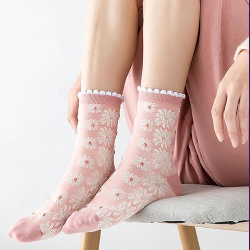 Women Cute Floral Socks Ruffle Frilly Dainty Flower Lace Calf Dress Sock for Girls 5 Pairs2