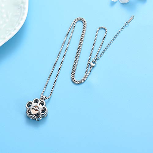 Pet Cremation Jewelry For Ashes For Dog/Cat Paw Stainless Steel Memorial Locket Urn Necklace Inside Mini Case Keepsake Cremation Jewelry Women Men (Silver With Rose Gold) #TOP5