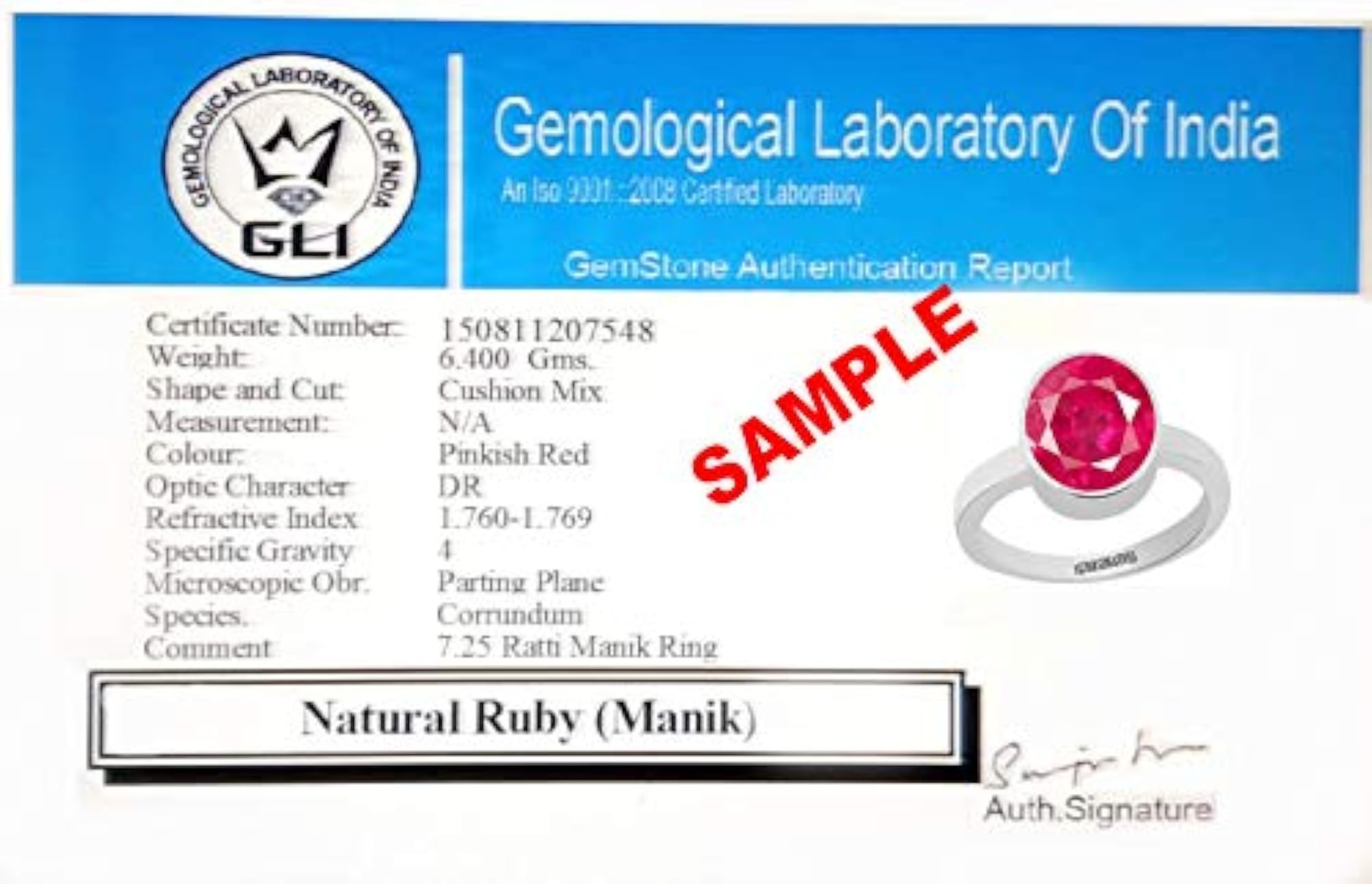 Certified Natural Ruby Silver Ring, 11.25 Ratti