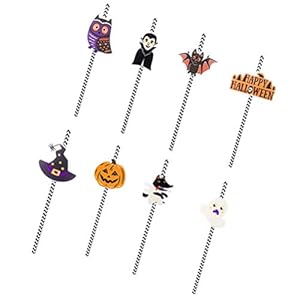 Tomaibaby 8Pcs Halloween Papier Rietjes Bat Uil Ghost Pompoen Happy Halloween Gedrukt Rietjes Cake Pops Sticks Voor…