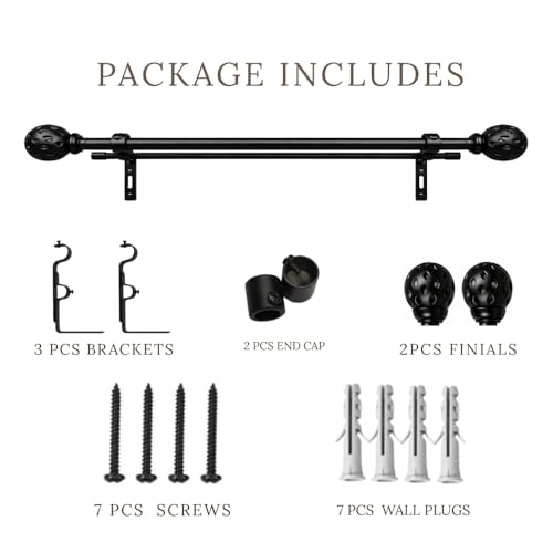 Image of 48 inch-88 inch Adjustable Double Curtain Rod For Door & Windows With Brackets Set Curtains Hanging Extendable Iron Metal Pipe Holder With Perforated Black Metal Finial (Black, 0.75 inch Diameter)