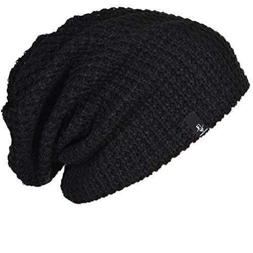 FORBUSITE Herren Strickmützen, Schwarz Slouch Long Beanie Kappen, Wintermütze Sommermütze Schwarz Cover