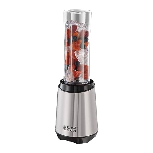 Russell Hobbs Batidora de Vaso Individual Mix & Go, Batidora Smoothie, Mini Batidora para Zumos, Batidos, Gazpachos, Vaso de 600 ml, Tapa, sin BPA, Pies Antideslizantes, Acero Inoxidable, 23472-56