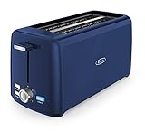 BELLA 4 Slice Toaster, Long Slot & Removable Crumb Tray - 7 Shading Options with Auto Shut Off, Cancel & Reheat Button - Toast Bread & Bagel, Blue