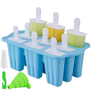 Popsicle Molds, 9 Pieces Silicone Ice Pop Molds Popsicle Mold Silicone BPA Free Reusable Sticks Easy Release Ice Pop Make (Blue, 9 CavitIES)