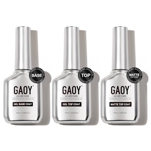 GAOY Gel Top Coat, Matte Top and Base Coat Set, 3 Pcs 16ml Glossy Matte No Wipe Combination for UV Light Cure Gel Nail Polish