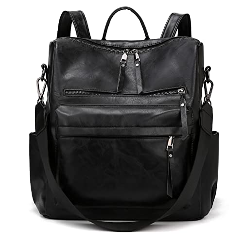Zocilor Women's Fashion Backpack Purse Multipurpose Design Convertible Satchel Handbags And Shoulder Bag Pu Leather Travel Bag (Black Black-Hardware) #TOP22
