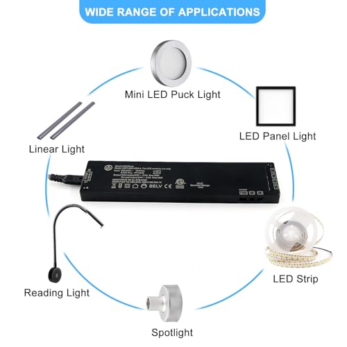 Image of VST 60W LED Power Supply, 100-240V AC to 24V DC Low Voltage Transformer with JST Ports, Adapter for Strip Lights and Cabinet Lighting, ETL Listed