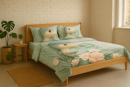 Image of King Size 7D Digital Print Bedsheet - 350 TC Cotton, Kids Friendly Design, Soft & Breathable 180 GSM Fabric, Machine Washable, Gift-Ready Packaging. (108x108 Inches). (Baby Dragon)