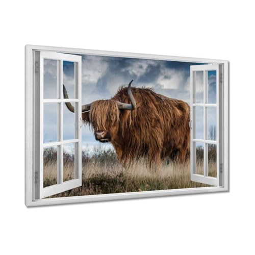 Decoration murale salon grand tableau bovins des Highlands toile 90 x 60 cm