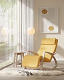 SONGMICS Fauteuil à Bascule, avec Accoudoirs en Bois, Repose-Pieds Réglable en 5 Positions...