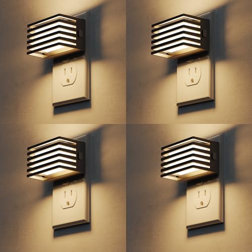 Image of L LOHAS LED Night Lights Plug into Wall, [4-Pack] Modern Plug in Night Light with Dusk-to-Dawn Sensor, Adjustable Brightness, 3000K Soft White for Bedroom Bathroom Hallways Kid's Room