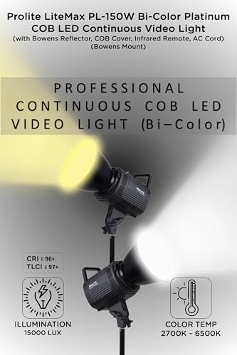 Image of Prolite LiteMax Platinum-150W Bi-Color COB LED Continuous Video Light | with Bowens Reflector, Infrared Remote, COB Cover, AC Cord | for Studio, Wedding Photography & Videography