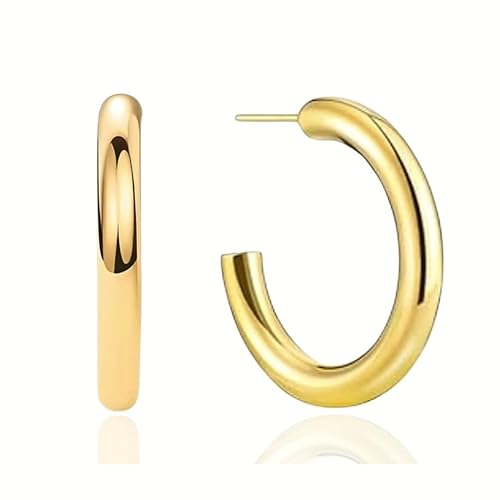 14k Gold Filled Classic Chunky Open Hoop Stud Earrings Huggie chunky Teardrop Cradle Hoops Hypoallergenic Earrings Cuff U Shape Hexagon Earrings For