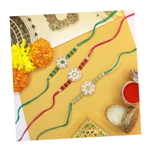 Image of I Jewels Mens Kundan & Pearl Combo Rakhi With Roli Chawal & Rakshabandhan Card For Brother /Bro /Bhai Set Of 3 Rakhi