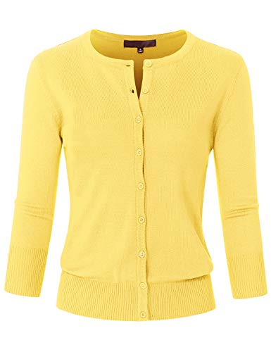 Image of Women's 3 /4 Sleeve Crew Neck Button Down Stretch Knit Cardigan Sweater (S-3XL)