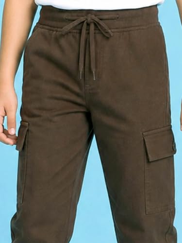 Image of KiddoPanti Boys Cotton Joggers | 100% Cotton Single Jersey | 2 Side Cargo Pockets with Flap | Elasticated Waist Band with Functional Drawcord | Soft & Breathable Track Pants