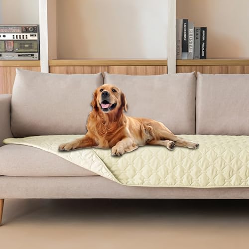 Image of gogobunny 100% Double-Sided Waterproof Dog Bed Cover Pet Blanket Sofa Couch Furniture Protector for Puppy Large Dog Cat, Reversible (30x90 Inch (Pack of 1), Dark Cream /Light Cream)