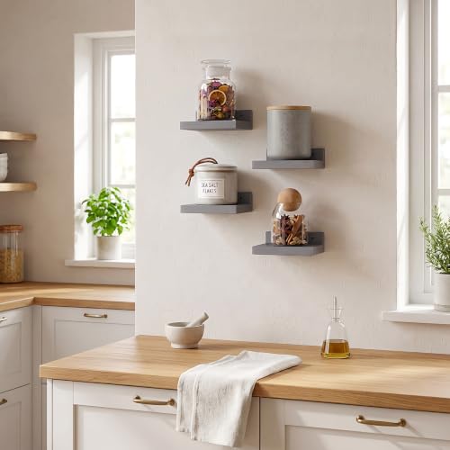 Image of Fixwal Small Floating Shelves for Wall Decor (Grey, Set of 4, 5Inch)