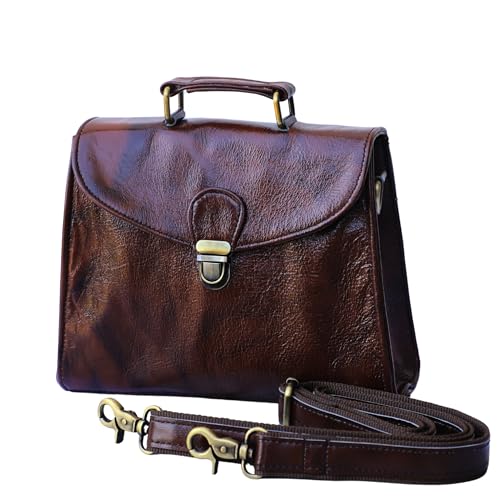 Vintage Leather Crossbody Bag for Women – Full Grain Goat Leather Shoulder Purse with Adjustable Strap, Lightweight Satchel for Daily Use, Travel & Gift