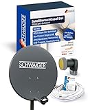 SCHWAIGER Satellitenschüssel Komplettset I Ø 60 cm Stahl Offset Antenne in Anthrazit I Inkl. sonnengeschütztes Single LNB 1-Fach I Digital HD Empfang I Integrierte Kabelführung & wetterfest