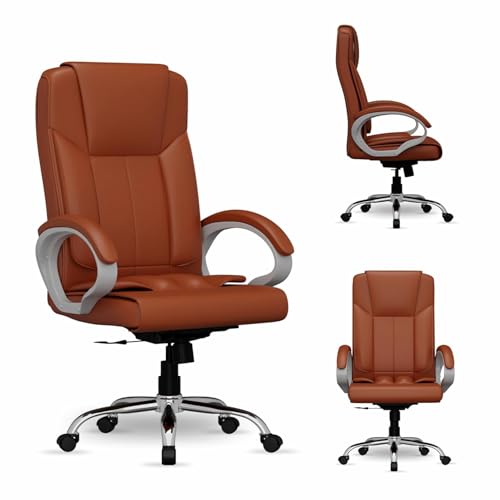 Image of FUGO FG17 Orthopedic Boss Chair with 3 Year Warranty, Leatherette Office Chair, Ergonomic Executive Chair with Spacious Cushioned Seat, Heavy Duty Metal Base, Rocking Function (Tan)